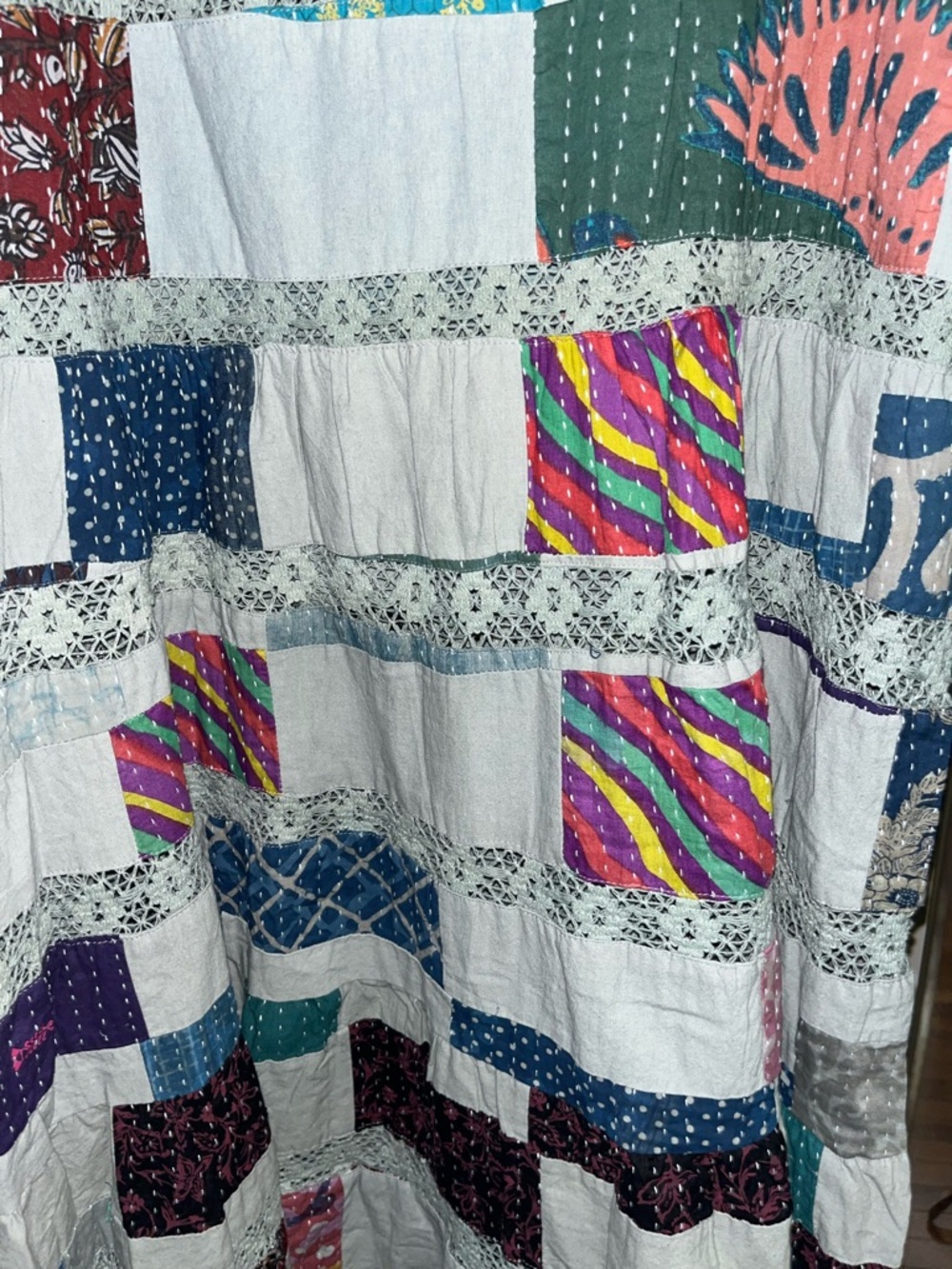 🎨Brand NWOT POL size Medium Mixed-Media Patchwork Tiered Maxi Dress - Picture 8 of 9